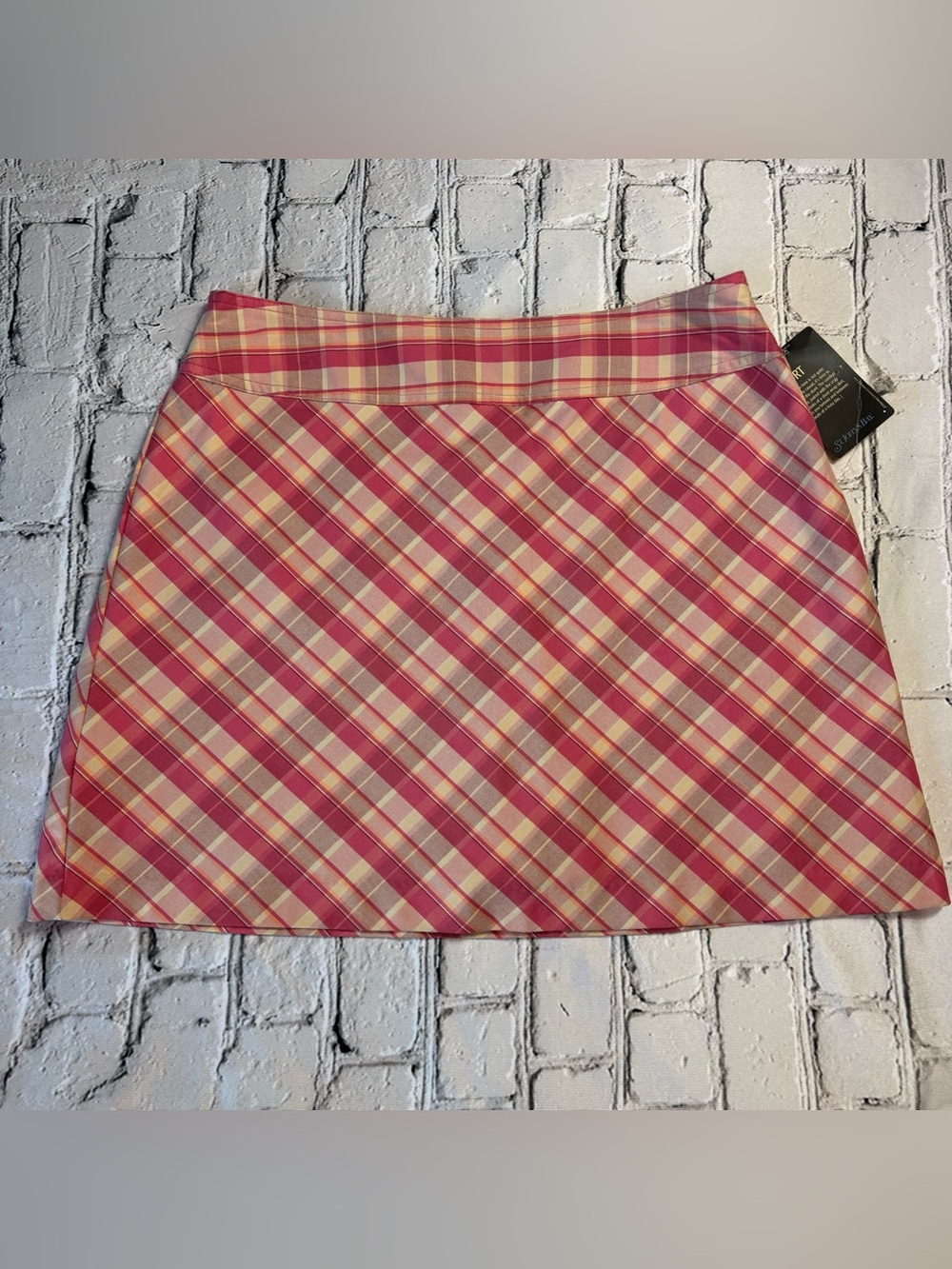 Vtg Y2K NWOT St. John’s Bay Pink Cream Plaid Mini Skort Stretch Preppy Size 14